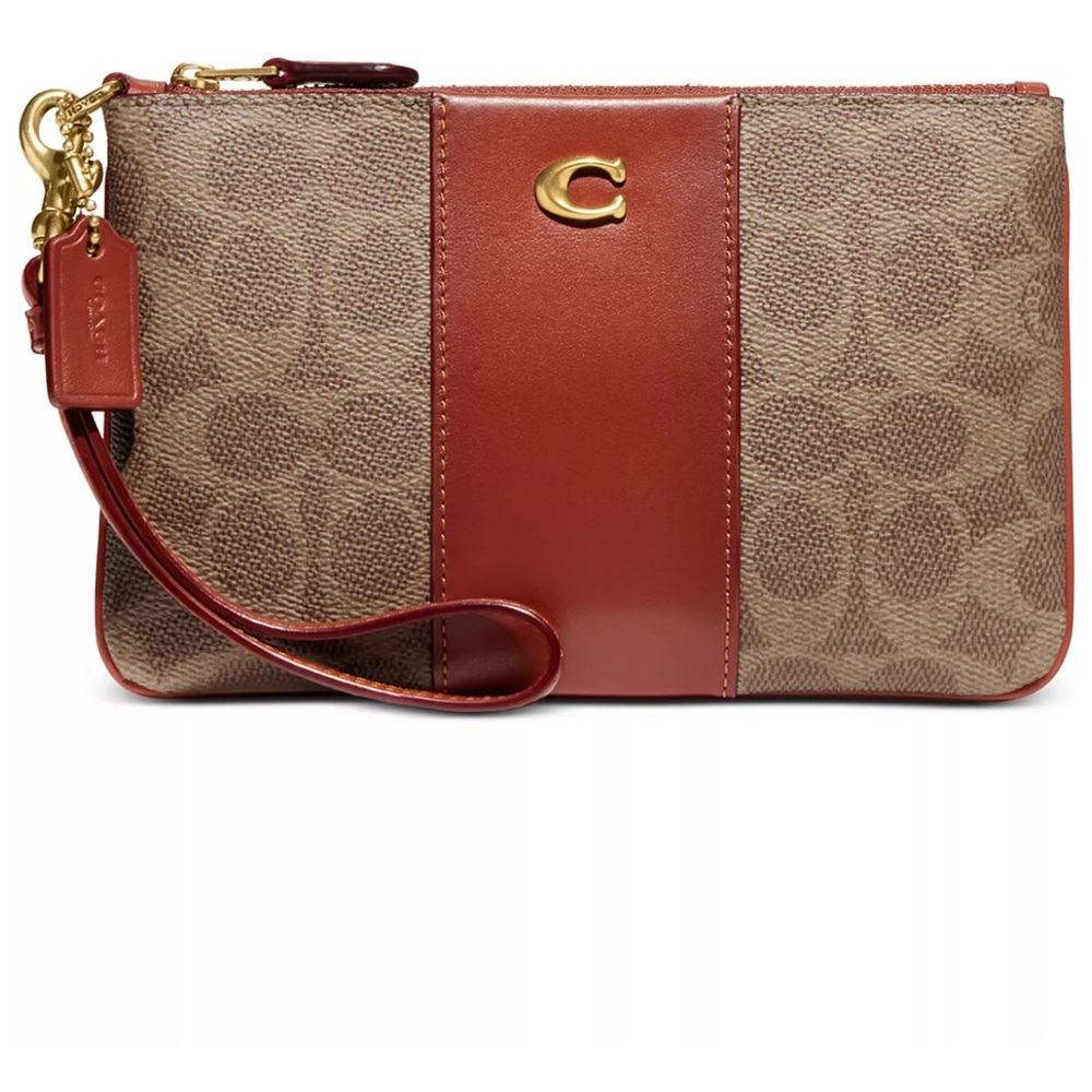♥️COACH Signature Coated Canvas  Zip-Top Wristlet.